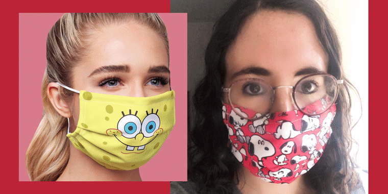 women wearing face mask with characters