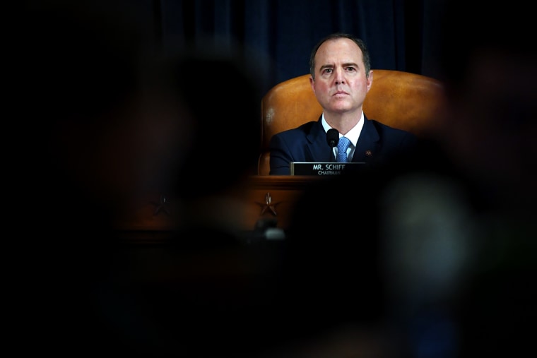Image: Rep. Adam Schiff, D-Calif., listens during a House Intelligence Committee impeachment inquiry hearing on Nov. 21, 2019.