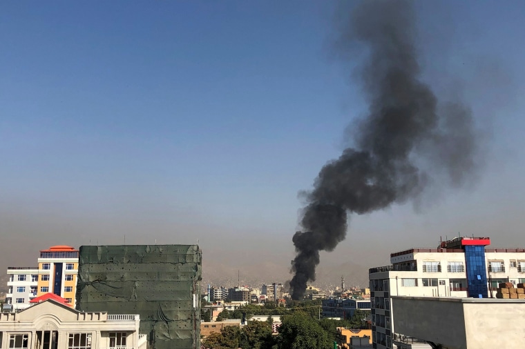 Image: A smoke plume rises in Kabul