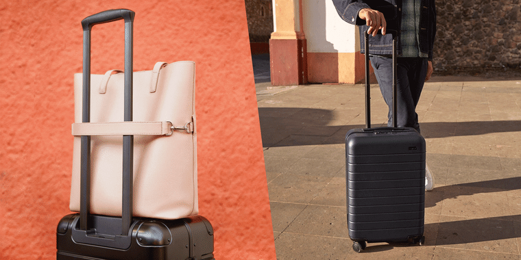 Man spinning Away luggage suitcase. Away is having a limited time luggage sale with savings of up to 50 percent off. Shop their suitcases, carry-on bags, leather tote bags, weekender bags, backpacks and more.