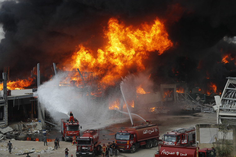 Image: Fire burns in the port in Beirut, Lebanon