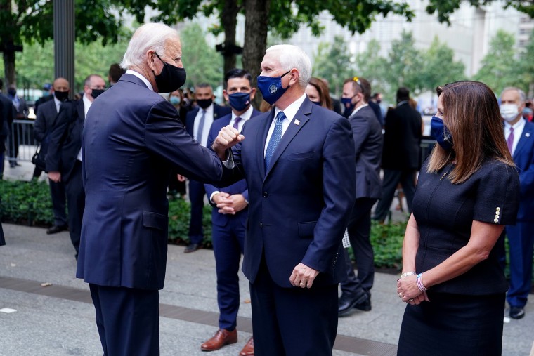 Image: Democratic presidential candidate and former U.S. Vice President Joe Biden and U.S. Vice President Mike Pence at 19th anniversary of September 11, 2001 attacks on World Trade Center in New York