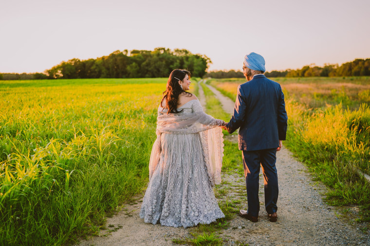 Rupam and Nitin at sunset before their wedding reception.