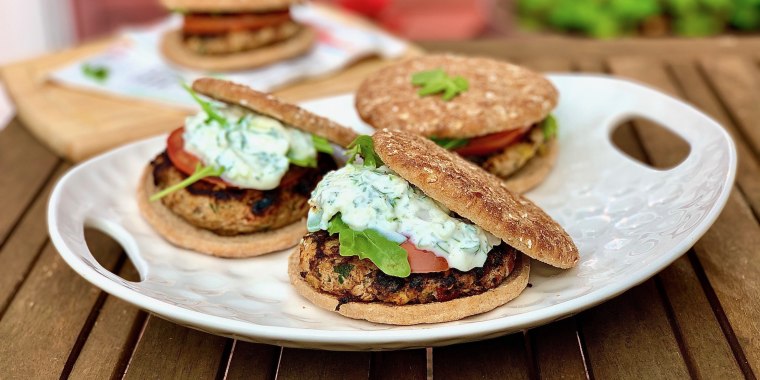 Joy Bauer's Greek Burgers with Feta and Roasted Red Pepper