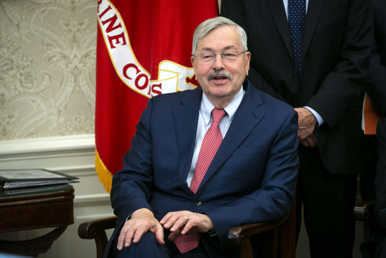 IMage: Terry Branstad, U.S. Ambassador to China, speaks during a trade meeting with Liu He, China's vice premier, in the Oval Office