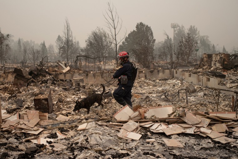 Image: A search and rescue team looks for victims in the aftermath of the Almeda fire in Talent, Oregon