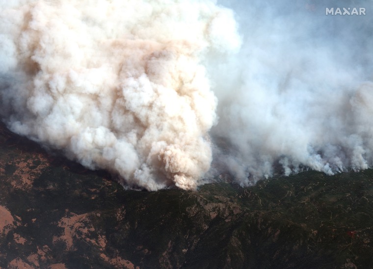 Fires burning near Big Signal Peak in the Mendocino National Forest in California, part of the August Complex Fire, on Sept. 14. 