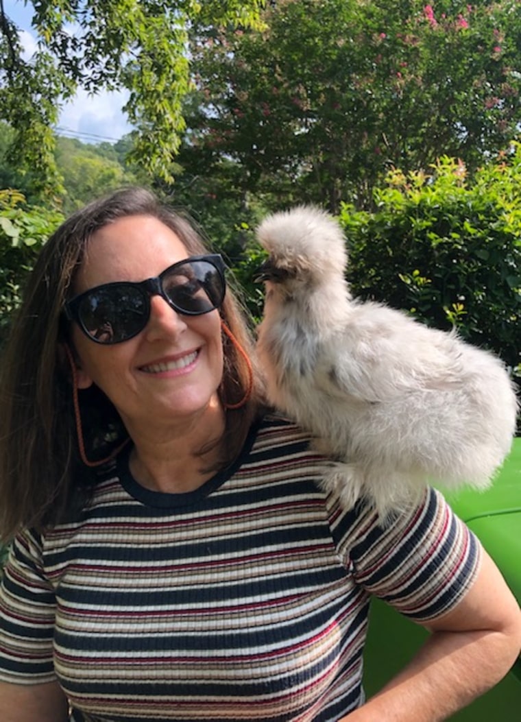 Former U.S. attorney Joyce White Vance with one of her chickens that her family adopted during COVID-19.