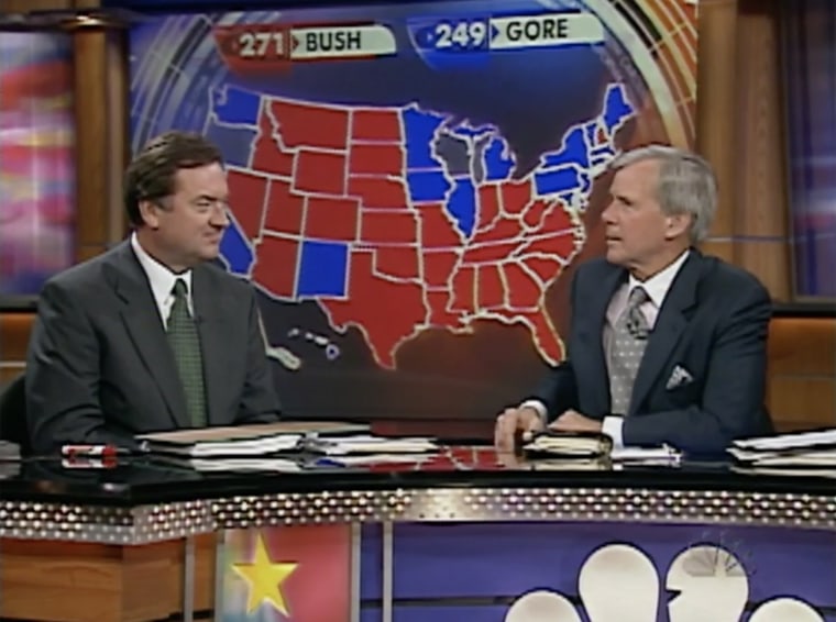 Tim Russert and Tom Brokaw anchored NBC News' special coverage of the 2000 election for ten hours.