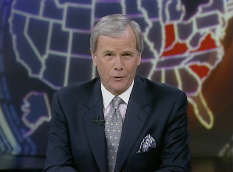 Tom Brokaw was faced with the tricky task of reporting the back and forth of the election results all night long. "We don't just have egg in our face, we've got omelette all over our suits," he famously said toward the end of coverage.