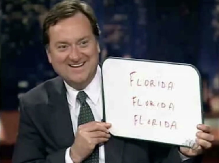 Tim Russert holds up his famous dry-erase board, proclaiming the importance of "Florida Florida Florida."