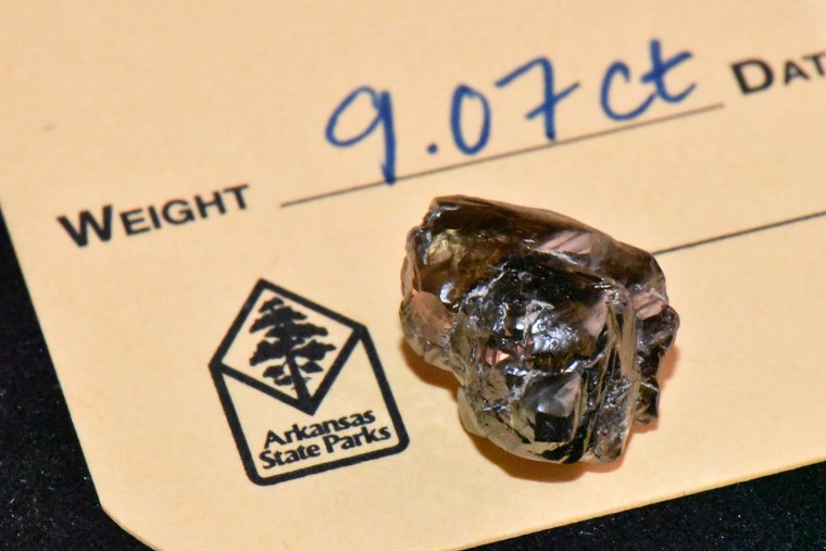 In this Wednesday, Sept. 23, 2020, photo provided by The Arkansas Department of Parks, Heritage and Tourism, is a 9.07-carat diamond found by Kevin Kinard at Crater of Diamonds State Park on Sept, 7, 2020, in Murfreesboro, Ark.