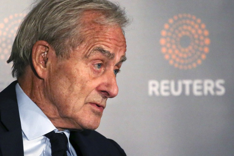 Image: FILE PHOTO: Reuters Editor-at-Large Sir Harold Evans moderates a Reuters Newsmaker conversation "Politics on the Edge," with Former British Prime Minister Blair in New York