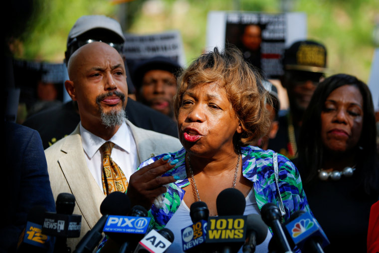 Image: Carr, mother of Eric Garner speaks during a press conference outside Police Headquarters in New York