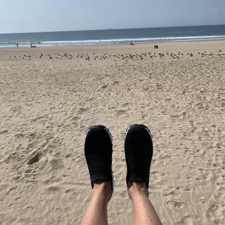 wearing my mesh slip-on shoes at Matosinhos Beach just outside of Porto