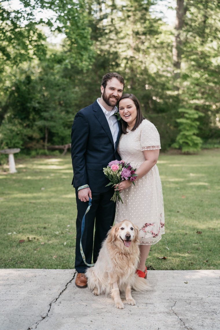 David and Sallie Gregory Hammett pose with Charlie on their wedding day.