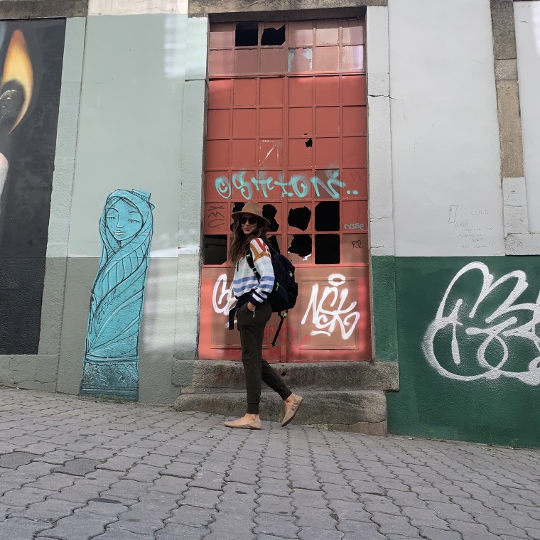 wearing my Amazon Essentials ballet flats while walking around Porto