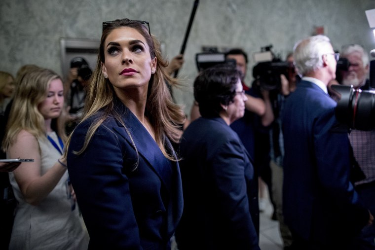 Image: Former White House communications director Hope Hicks leaves following a closed-door interview with the House Judiciary Committee on Capitol Hill