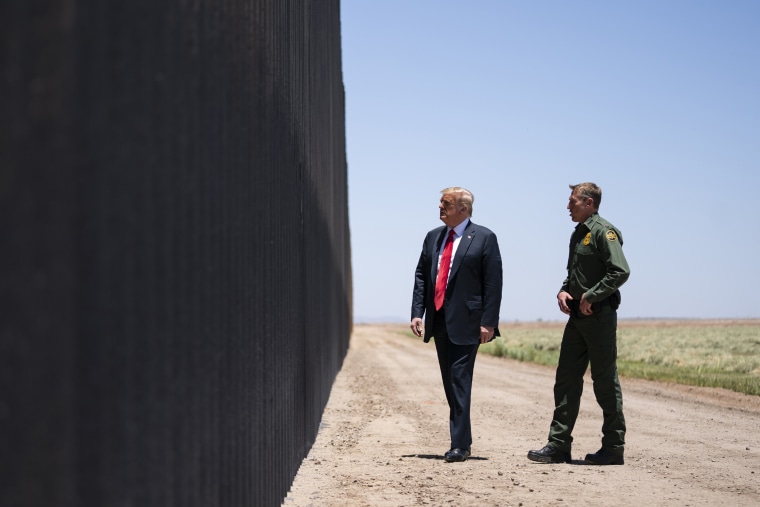 United State Border Patrol chief Rodney Scott gives President Donald Trump a tour of a section of the border wall in San Luis, Ariz., on June 23, 2020.