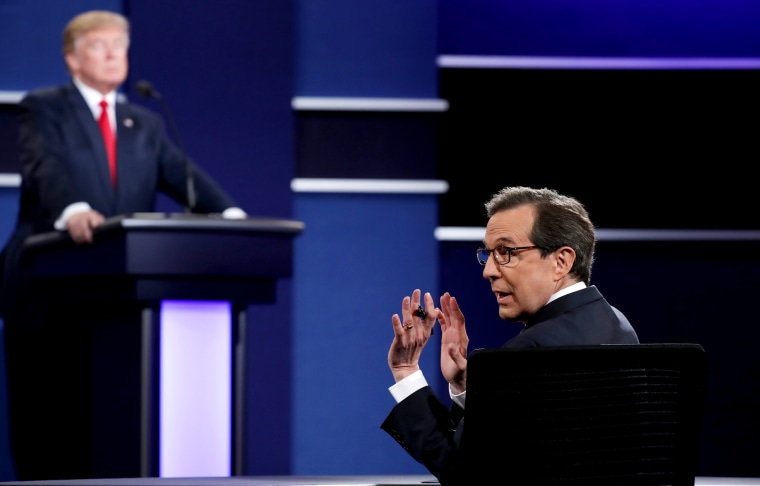 Image: Fox News anchor and debate moderator Chris Wallace quiets the audience during a presidential debate between Hillary Clinton and Donald Trump in Las Vegas in 2016.