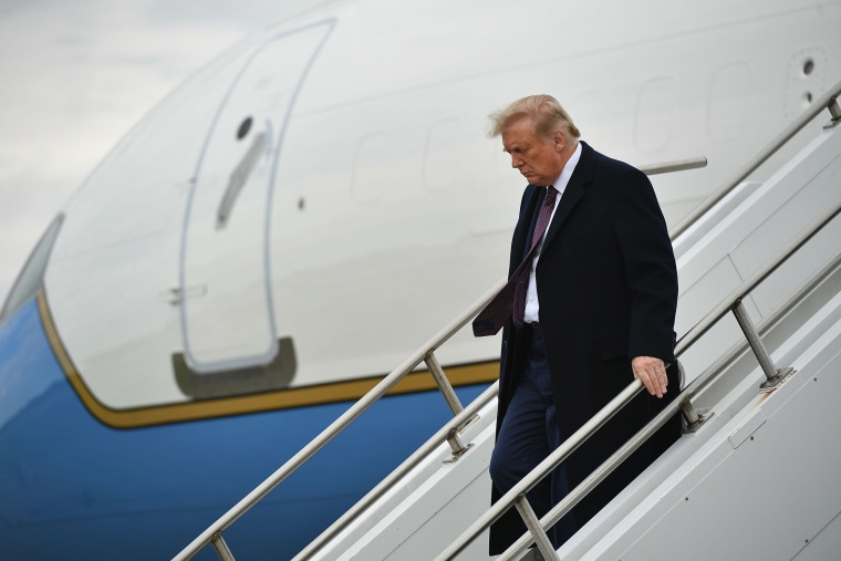 Image: President Donald Trump steps off Air Force One upon arrival at Morristown Municipal Airport in Morristown, New Jersey en route to Bedminster, New Jersey