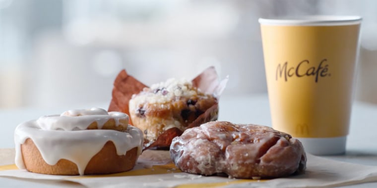The McDonald's blueberry muffin, cinnamon roll and apple fritter will be available all day.