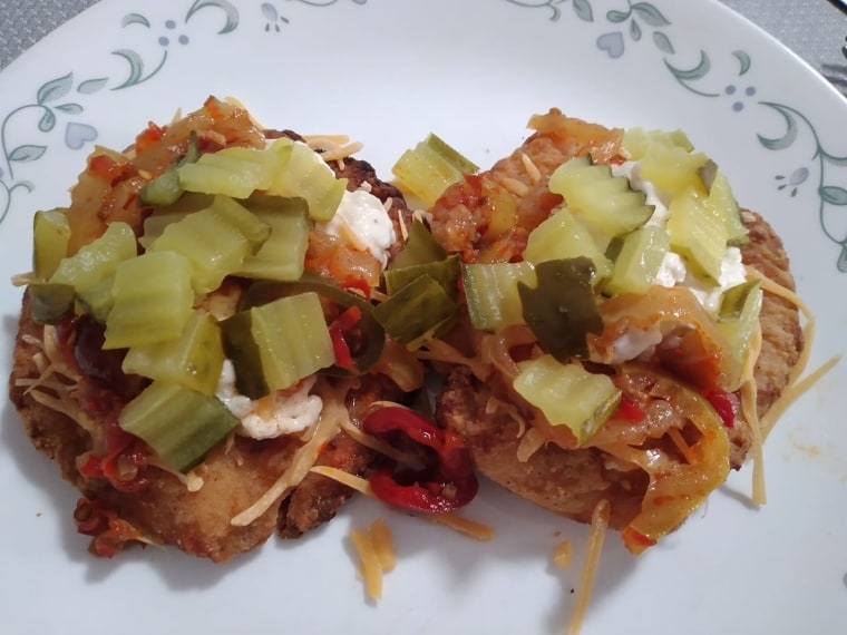 Michaelene Walski's favorite way to prepare the Kirkwood fillets is "bunless, topped with fat-free shredded cheddar, light Miracle Whip, a hot pepper mixture and pickles."