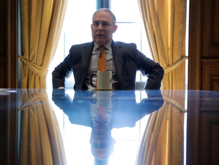 Image: Environmental Protection Agency Administrator Pruitt speaks during an interview in Washington