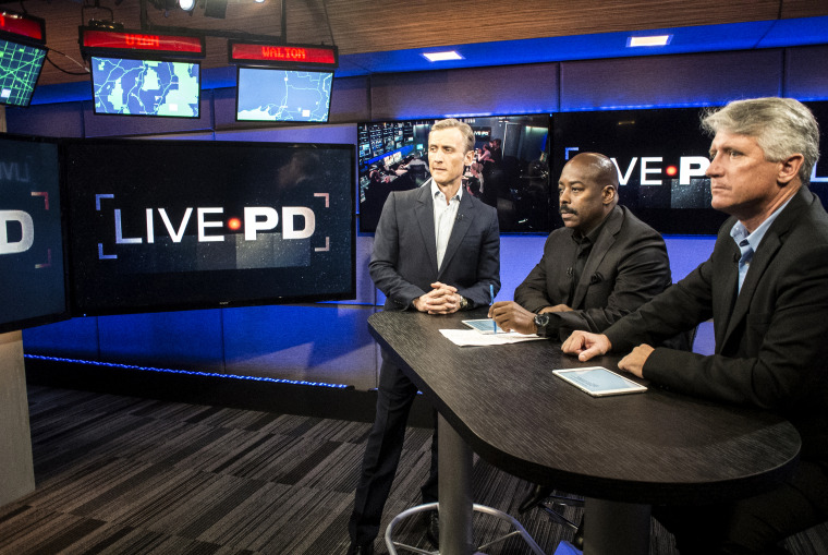 Image: Live PD was hosted by Dan Abrams, with analysis by Tom Morris Jr. and Sgt. Sean "Sticks" Larkin, seen here in 2016, out of the A&amp;E studio in New York.