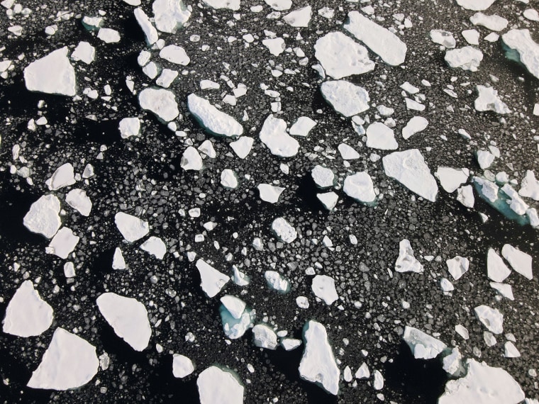 Image: Floating ice taken by a drone launched from Greenpeace's Arctic Sunrise ship in the Arctic Ocean