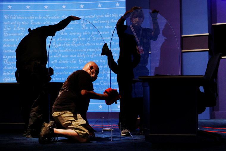 Image: Plexiglass installed onstage for the vice presidential debate in Salt Lake City