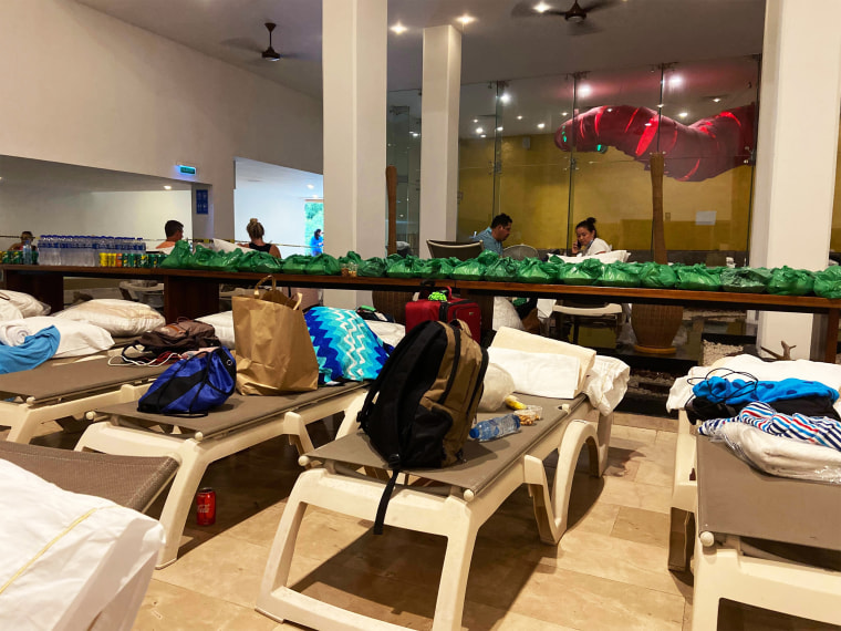 Tourists' personal items at the Fiesta Americana Cozumel All Inclusive during Hurricane Delta in Cozumel, Mexico, on Oct. 6, 2020.