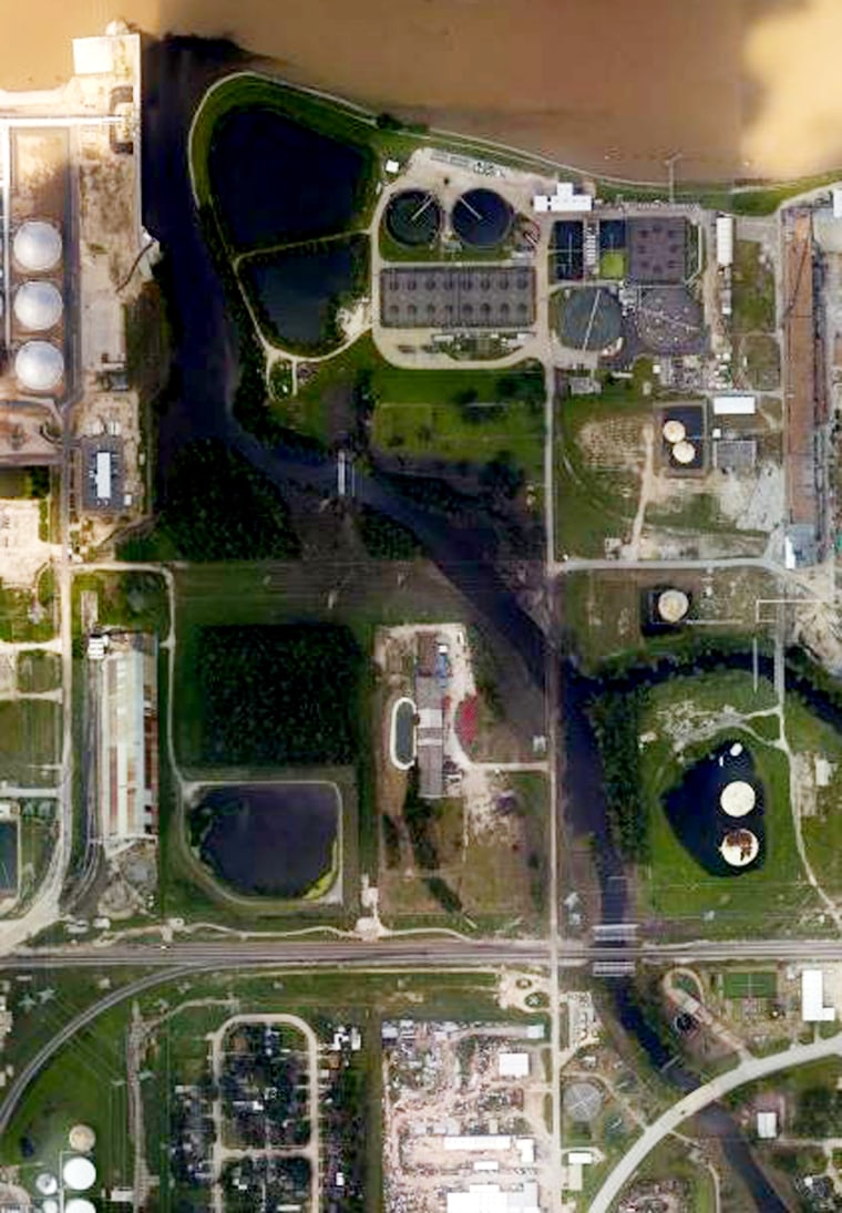 Image: Floodwaters surround the Oil Recovery Superfund site outside of Houston, flowing into the San Jacinto River after Hurricane Harvey in 2017.
