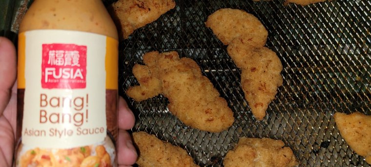 Blair Henze says adding Aldi's Bang! Bang! sauce to the "yellow bag" honey-battered chicken tenders makes a delicious easy meal.