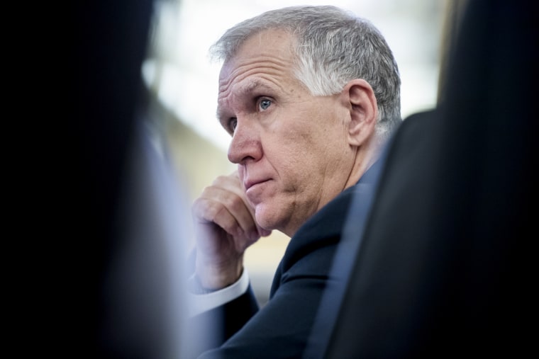 Image: Sen. Thom Tillis, R-N.C., attends a Senate Veterans' Affairs Committee Hearing on March 26, 2019.