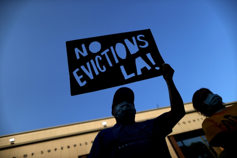 Image: Tenants and housing rights activists protest for a halting of rent payments and mortgage debt, during the coronavirus disease (COVID-19) outbreak, in Los Angeles