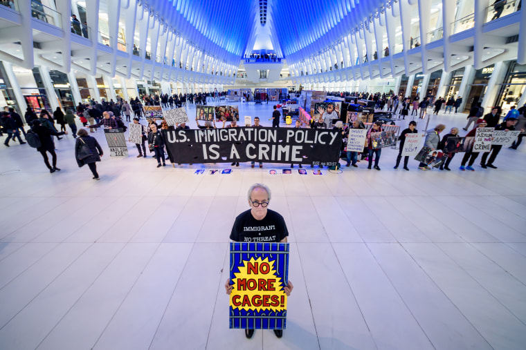 A silent protest in New York's World Trade Center on Jan. 6, 2020 in support of children who have died in ICE custody.