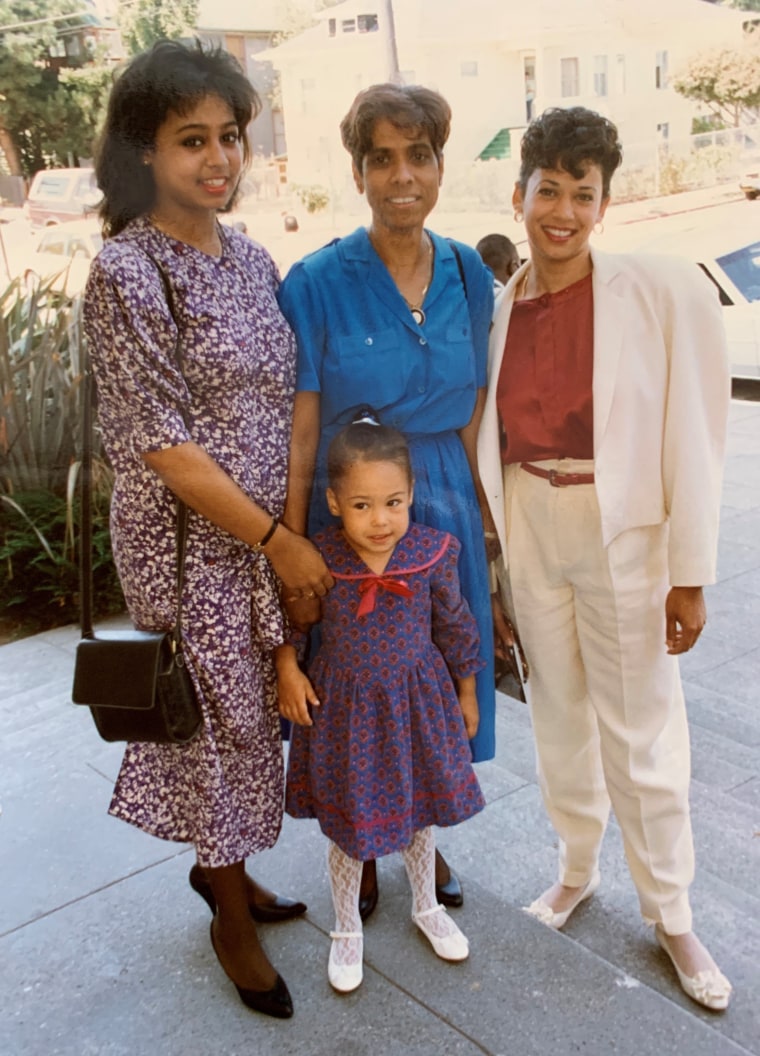 Meena as a child, with (from left to right) Mom Maya Harris, Grandmother Shyamala Gopalan Harris and Aunt Kamala Harris.