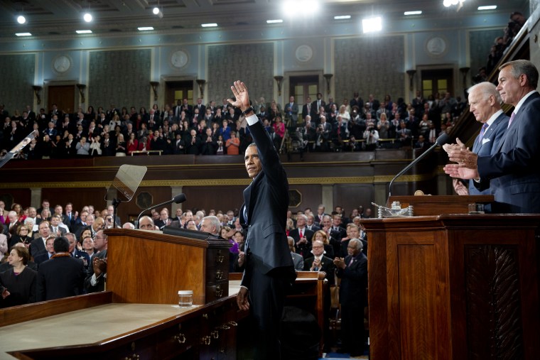 Image: President Barack Obama waves as he acknowledges applause before he delivers the State of the Union address at the Capitol on Jan. 20, 2015.