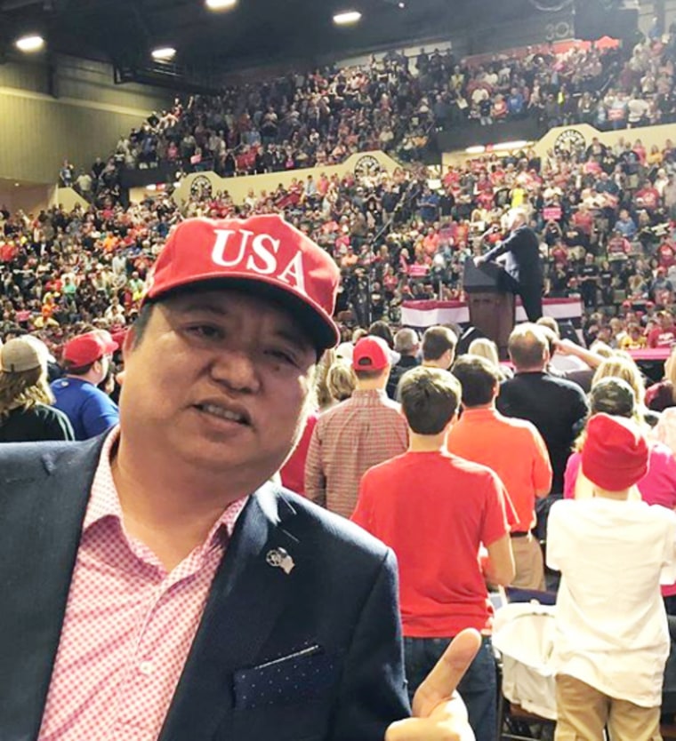 Tao Liu at a Trump rally in Wheeler, W.V., on Sept. 29, 2020.