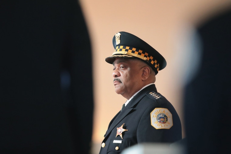Image: Chicago Police Superintendent Eddie Johnson attends a graduation and promotion ceremony at Navy Pier in Chicago.