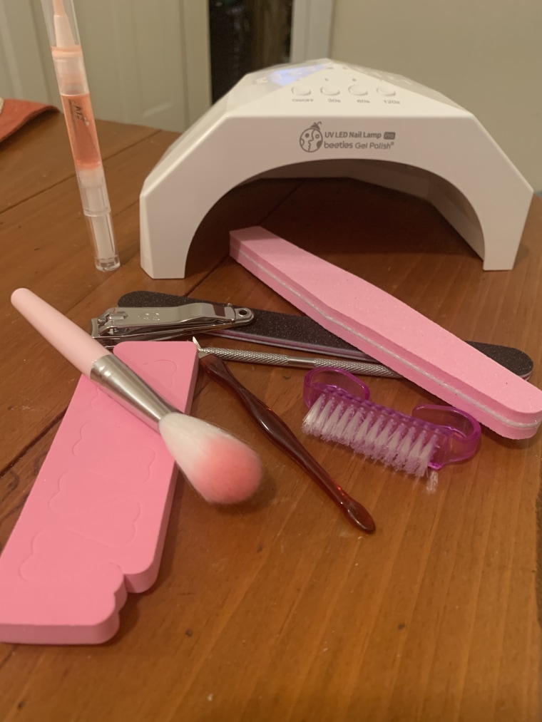 The gel manicure kit includes several tools to keep your nails looking fresh.