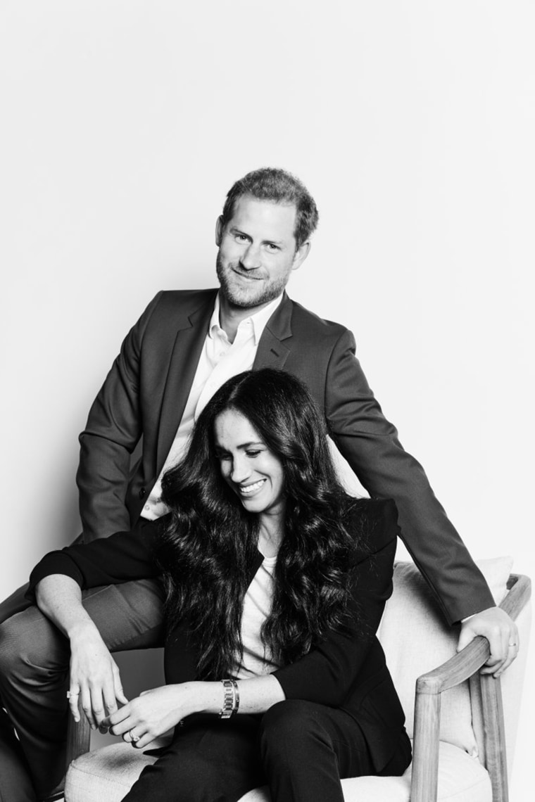 A new black-and-white photo of the Duke and Duchess of Sussex is the first formal portrait they've released since stepping down as senior members of the royal family. 