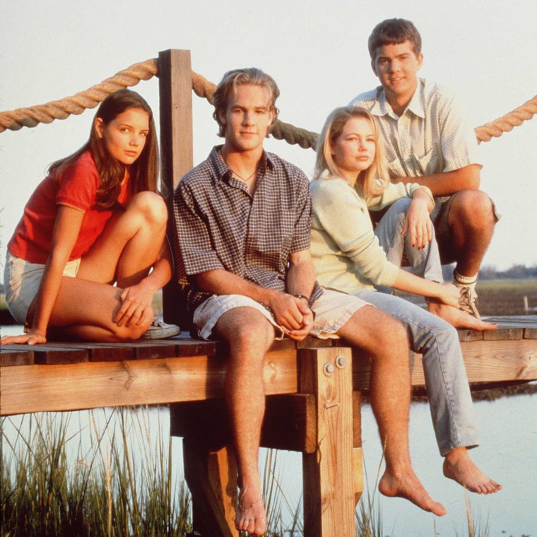 The cast of television's 'Dawson's Creek' poses for a photo in 1997. From left to right are Katie Holmes, James Van Der Beek, Michelle Williams, and Joshua Jackson. (Photo by Warner Bros.)