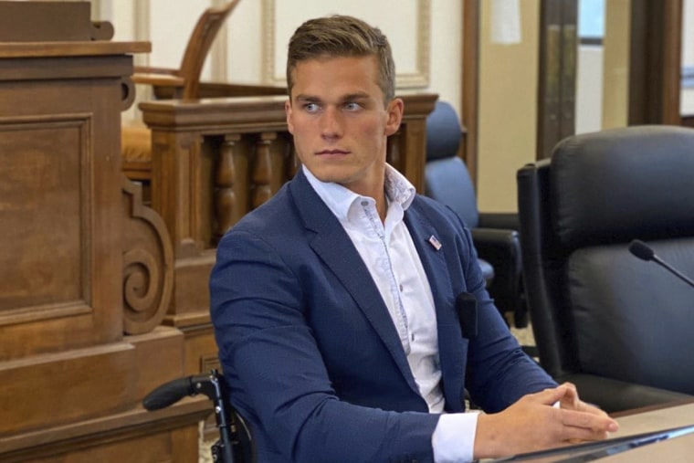 GOP primary candidate Madison Cawthorn participates in a debate at the Haywood County Courthouse in Waynesville, N.C.