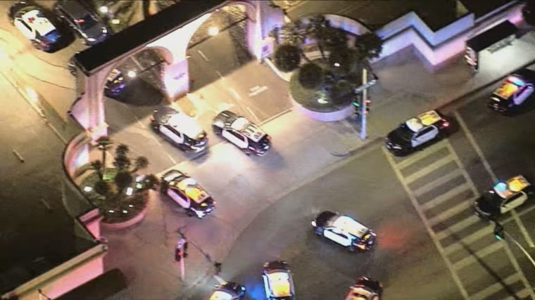 Image: LAPD vehicles at the entrance to Paramount Studios.