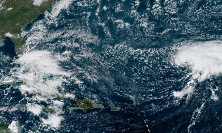 Tropical Storm Epsilon, currently southeast of Bermuda.
