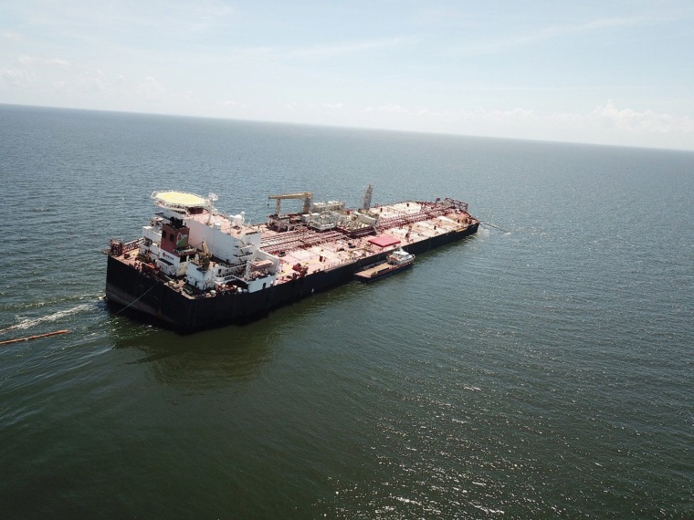 Image: The Nabarima floating storage and offloading (FSO) facility is seen tilted in the Paria Gulf