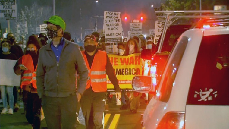 Protests broke out in Providence, R.I., Tuesday night following a moped crash that involved a police cruiser on Oct. 19, 2020.