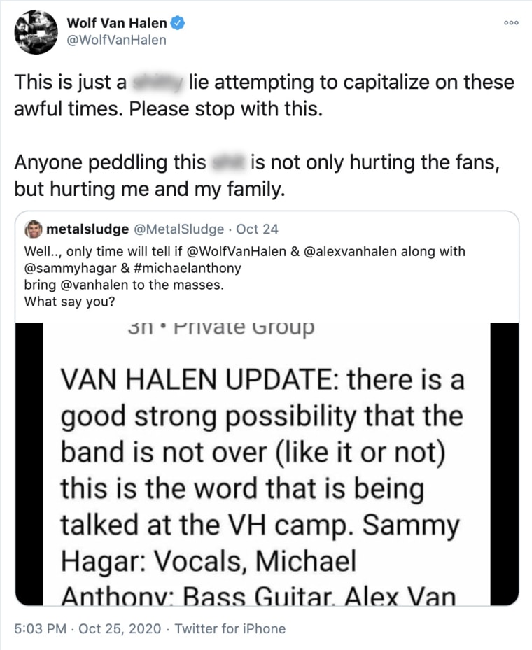 Wolfgang Van Halen shot down rumors that he will replace his late father, Eddie Van Halen, as the guitarist in Van Halen. 